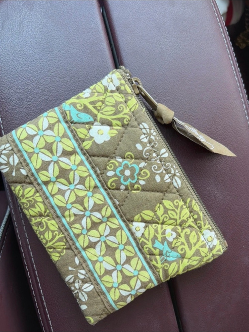 2 Vera Bradley Quilted Floral Zip Pouch Wallet and coin purse - Brown & Yellow